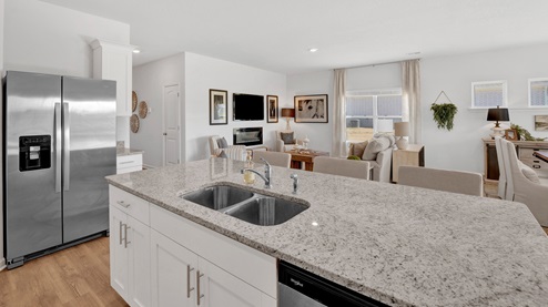 Spacious kitchen island overlooking the living room