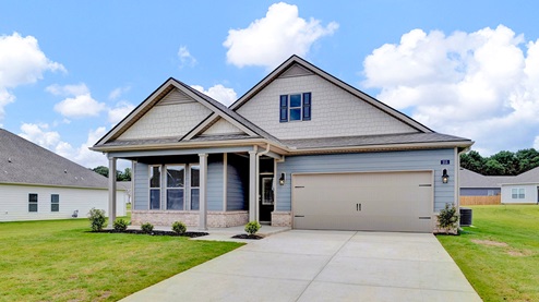 Exterior elevation of the Clifton floorplan, a single story home with a two car garage