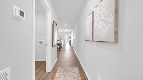Front door entryway of the Harper, leading into the kitchen area