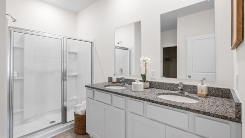 Primary bathroom with glass shower door