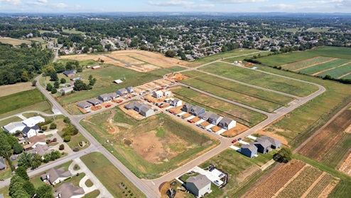 Aerial shot of Best Farms from above, showing a mix of developed lots and completed homes.