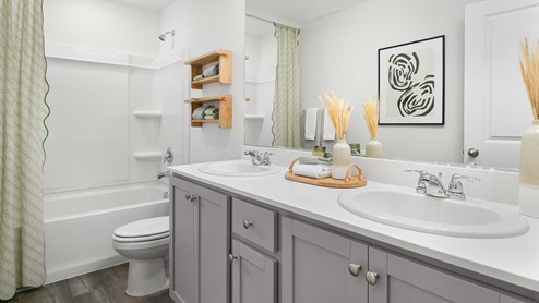 Harvest Hills II Montara Plan Secondary Dual Sinks Bathroom
