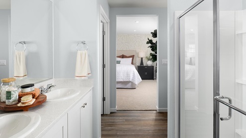 Harvest Hills Palisade Plan Primary Bathroom Bedroom
