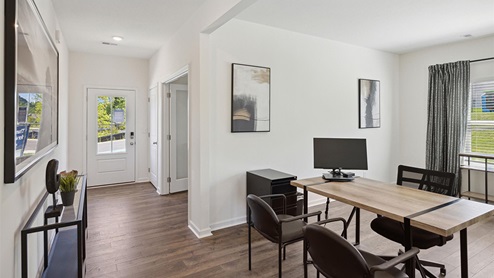 Interior dining area with large window