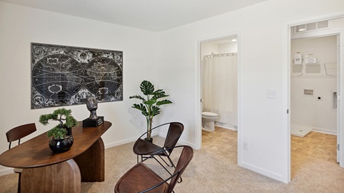 Interior bedroom with bathroom and closet
