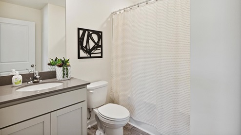 Interior bathroom with fullsized shower