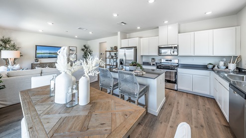 Modern kitchen with white shaker-style cabinets