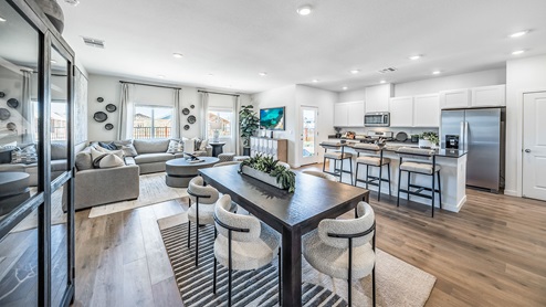 Open concept living room with dining and kitchen