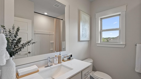 Interior bathroom with window and sink