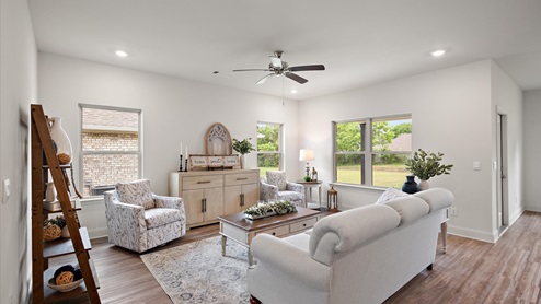 Interior living area next to back patio glass door