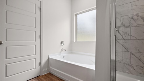 Interior bath tub next to shower