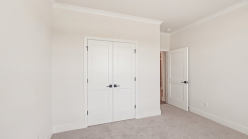 Carpeted bedroom with large window