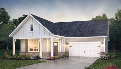 Aspen front exterior with siding and garage
