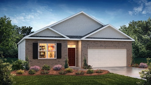 Cali front exterior rendering with siding and two car garage
