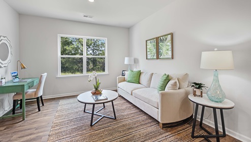 Family room with small window.