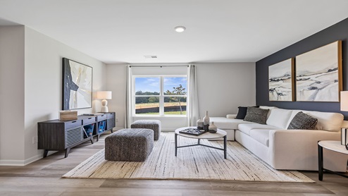 Family room with windows.