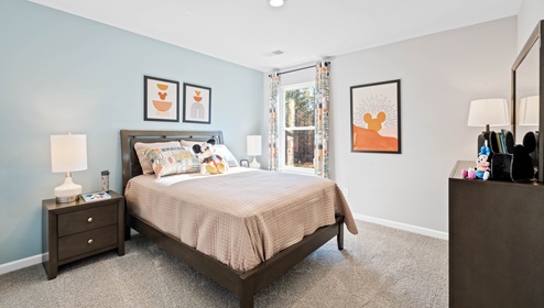 Bedroom with carpet and window.