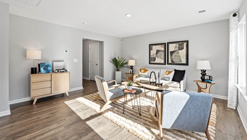 Family room with large window.