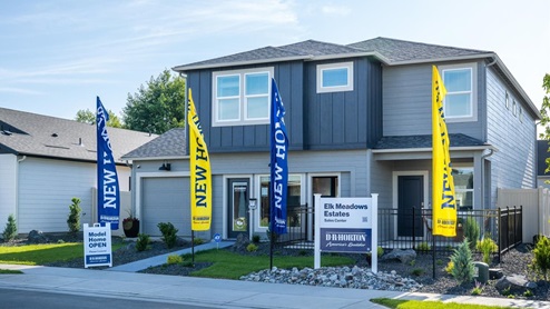 A photo of the exterior of the Elk Meadows model home