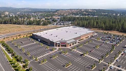 An aerial photo of Costco