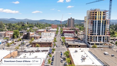 A drone view of Downtown Coeur d'Alene
