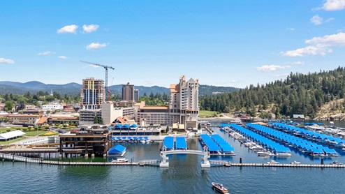 The boat launch and Coeur d'Alene Resort on Lake Coeur d'Alene