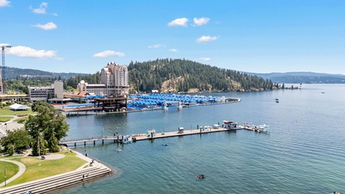 The boat launch and Coeur d'Alene Resort on Lake Coeur d'Alene