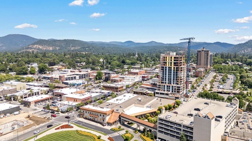 A drone view of Downtown Coeur d'Alene