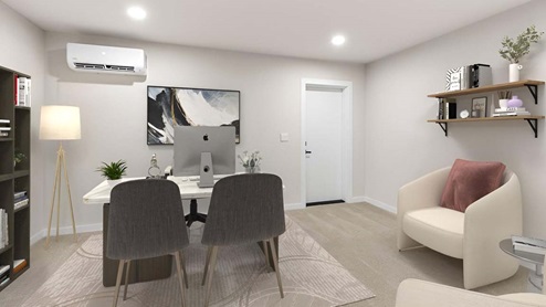 Alternate view of the Bennett lower floor flex space furnished as a home office