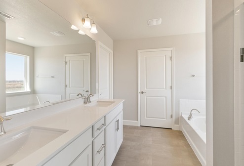 white cabinet bathroom with a shower and tub and dual-basin sink