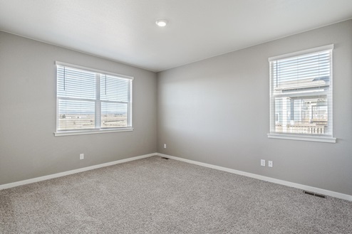 carpet floor bedroom with two windows