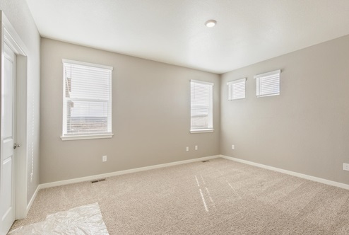 bedroom with two windows and carpet floor