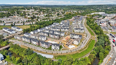 An aerial view of the Steelpointe community