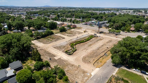 Midtown Village aerial of new community in Ogden, Utah.