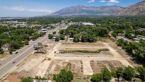 Midtown Village aerial of new community in Ogden, Utah.