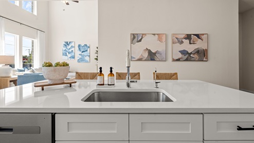 Kitchen island open to living area