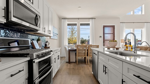 Kitchen open to dining area