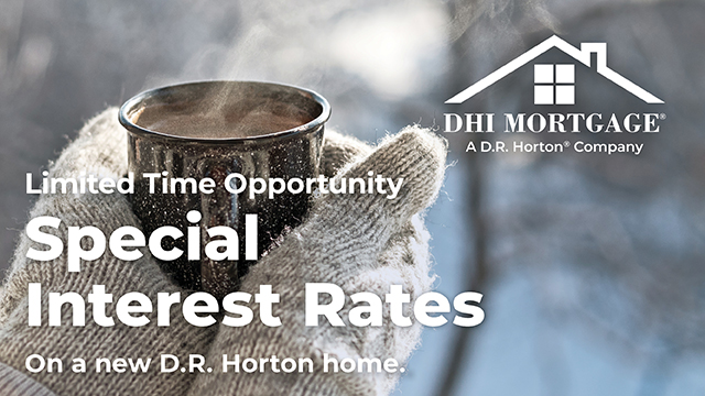 Special interest rates on new D.R. Horton Homes thru DHI Mortgage teaser image - gloved hands holding mug