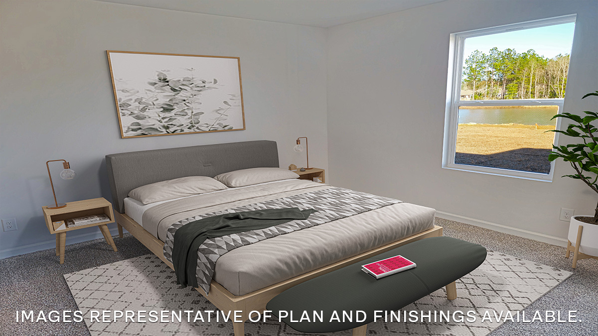 primary bedroom with single window and space for a king size bed set