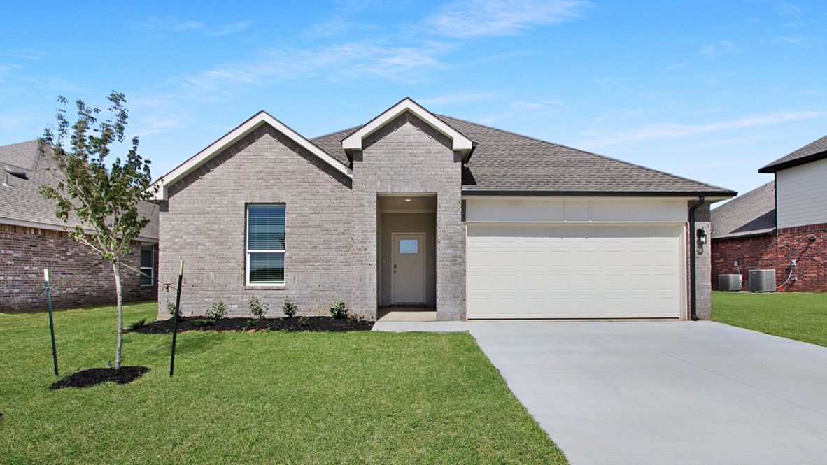 Welcome to the Kingston floor plan, the ultimate haven for large families and gracious hosts in The Horn Valley Community, nestled in the charming locale of Yukon, Oklahoma. As a buyer favorite, the Kingston offers a single-story layout with 4 bedrooms, 3 baths, plus a flex room that can be tailored to your needs, boasting a spacious 2031 square feet of living space.  From the outside, admire the traditional brick or brick and rock exterior, exuding beautiful curb appeal that sets the stage for a warm welcome. Step inside to discover an open concept layout, featuring painted white shaker-style cabinets, quartz countertops, and stainless steel appliances, including a gas range, creating a culinary haven that overlooks the dining area and spacious living room.  Gather with loved ones in the large central family room, adorned with an extra-large kitchen island that can easily seat up to 5 people, making it ideal for hosting gatherings or holiday celebrations.  Retreat to the comfort of the bedrooms, with plush carpeting enhancing coziness, while the main living areas and halls showcase durable luxury vinyl wood flooring, marrying style with practicality.  Indulge in the luxury of the primary suite, complete with a dual vanity, huge walk-in closet, separate water closet, and a large walk-in shower, offering a serene sanctuary for relaxation. Plus, enjoy the convenience of smart home features included in every Kingston floor plan.  Experience the epitome of gracious living in the Kingston floor plan at The Horn Valley Community. Schedule a tour today and make your dream home a reality in Yukon, Oklahoma.