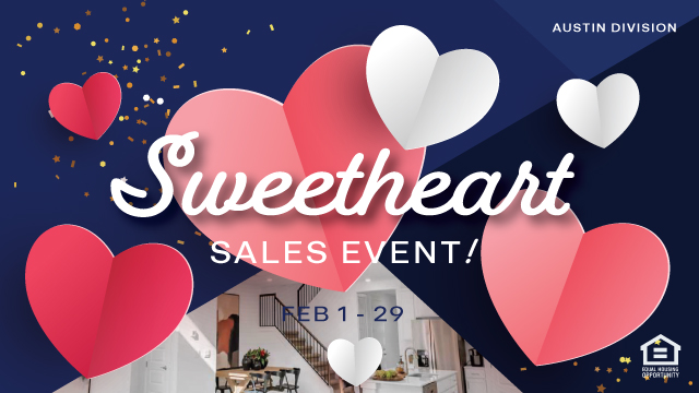 Sweetheart sales event. Pink and white paper hearts on blue background.