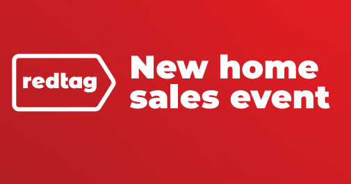 Red background with white letters that say Redtag New home sales event