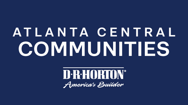 Atlanta Central Communities. D.R. Horton America's Builder. White lettering on blue background.