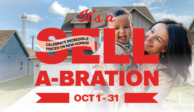 Image of a smiling woman with a smiling baby in her arms with the word It's a Sell A-Bration OCT 1-31