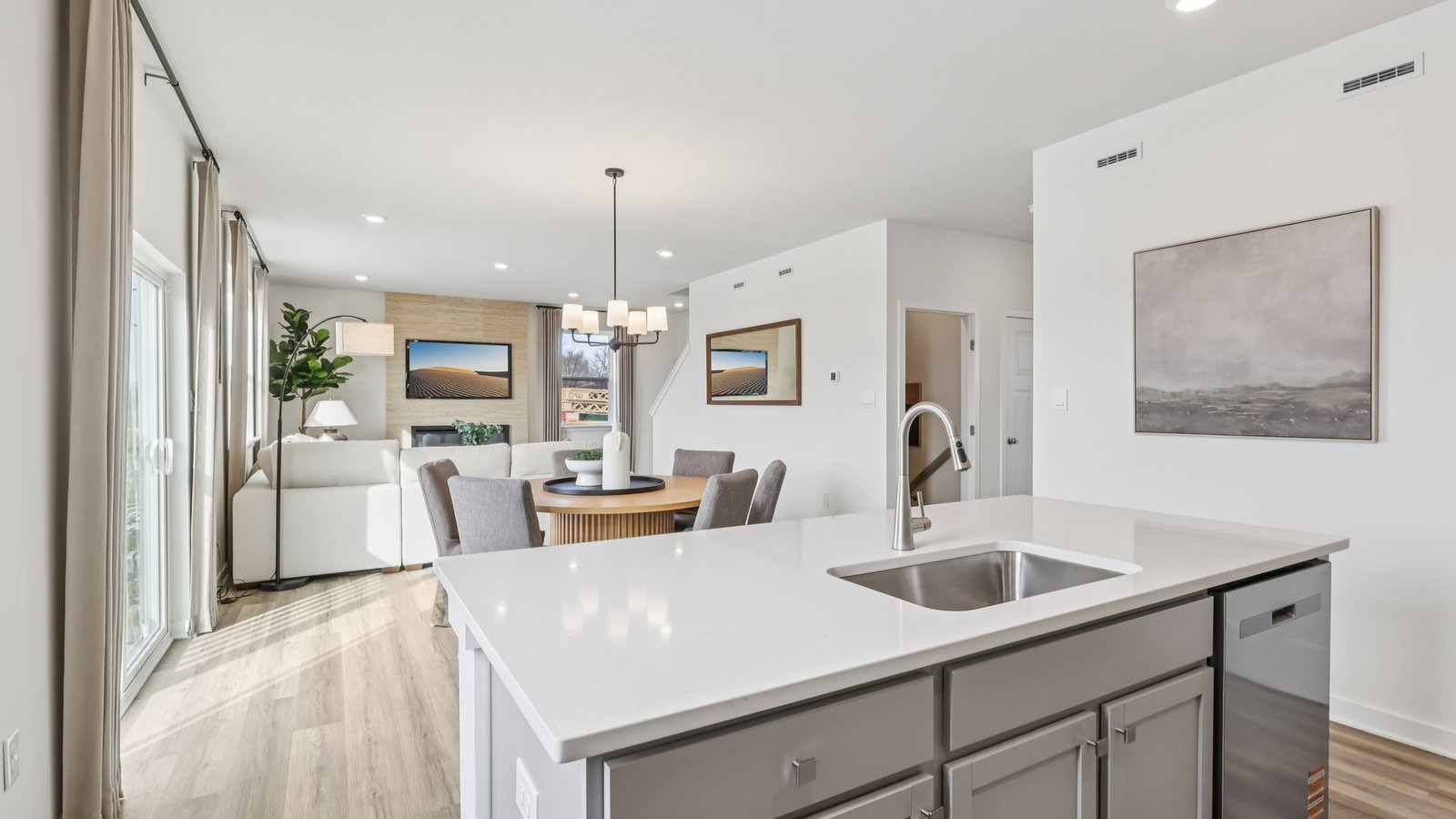 kitchen island overlooking living room