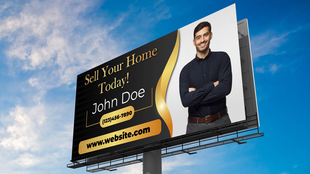Billboard of a man crossing his arms