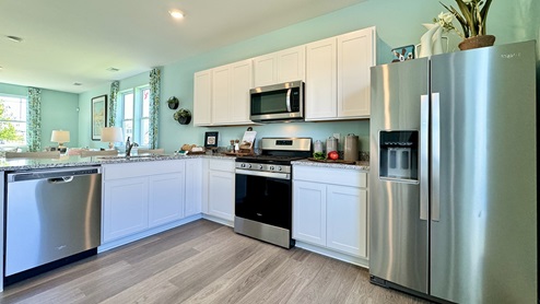 There is plenty of countertop space in this kitchen.