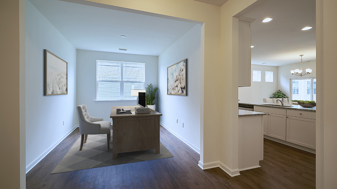 The flex room has beautiful French doors creating a perfect space to use as a study, den, or formal dining room.