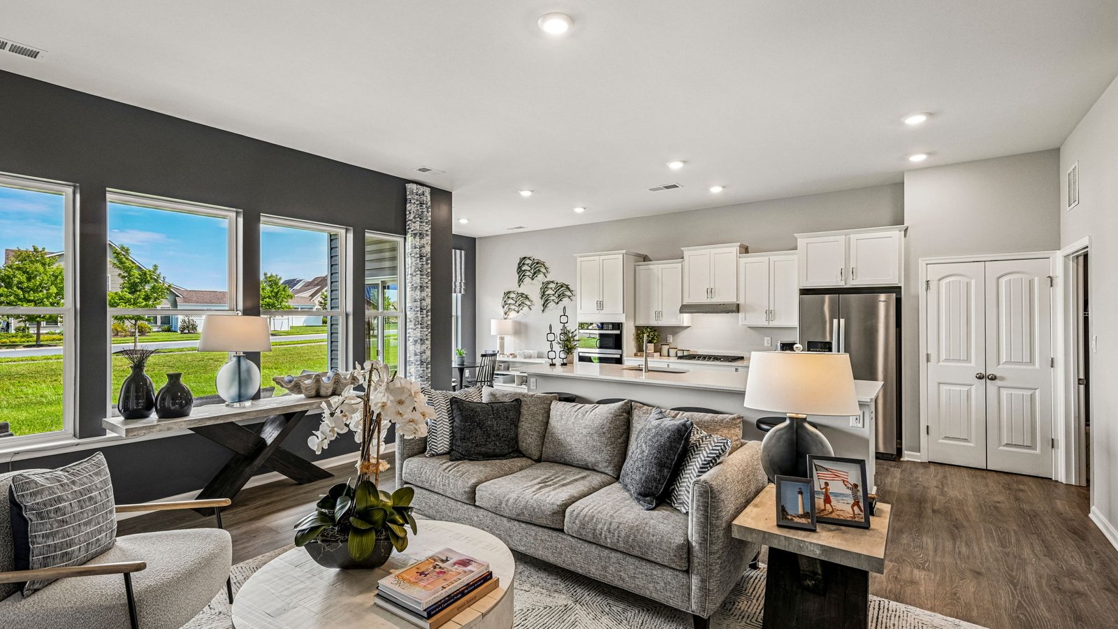 The open floorplan allows natural light throughout the great room.