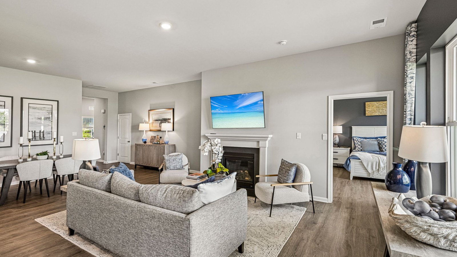 The kitchen is open to the great room with a gas fireplace making it easy to spend time with friends and family.